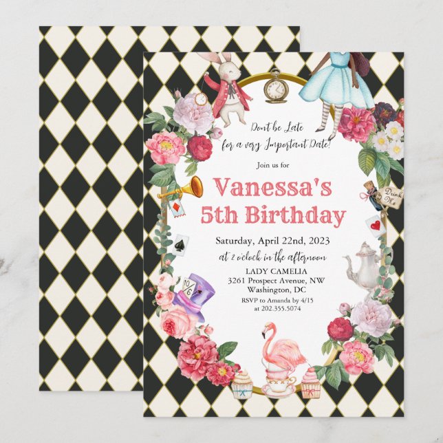 ANY AGE - African American Alice in Wonderland  Invitation (Front/Back)