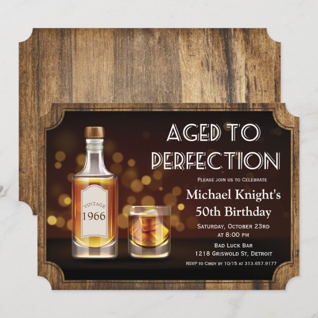 ANY AGE - Aged to Perfection Whiskey Birthday Invitation (Front/Back)