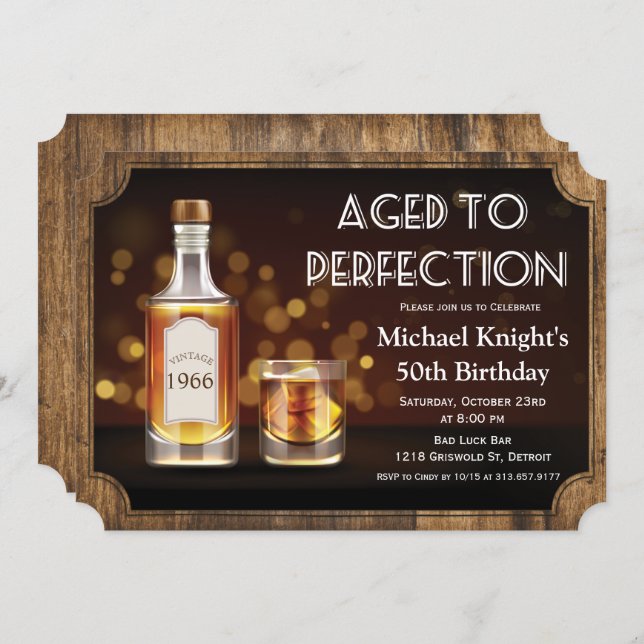 ANY AGE - Aged to Perfection Whiskey Birthday Invitation (Front/Back)