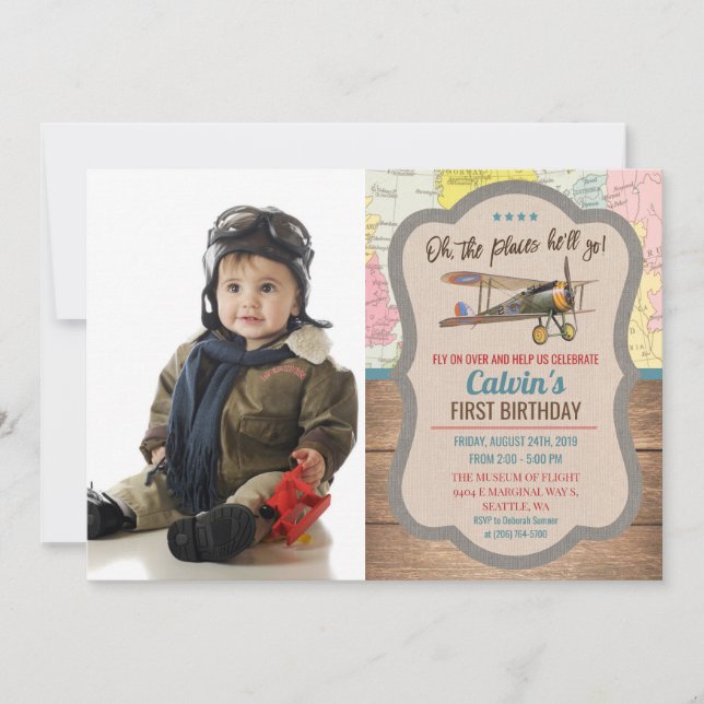 ANY AGE -  Airplane Photo Birthday Invitation (Front)