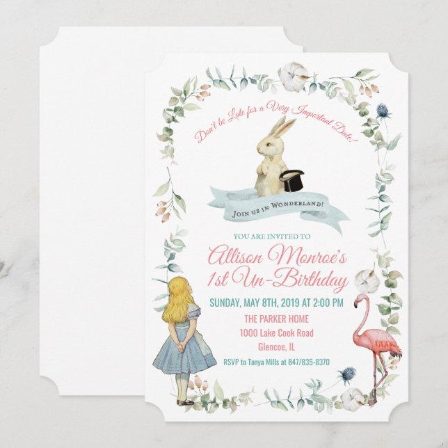 ANY AGE - Alice in Wonderland Birthday Invitation (Front/Back)