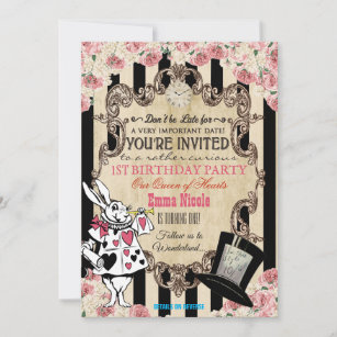 Alice in wonderland gatefold invitations Mad hatter tea party personalized  invites 5x7