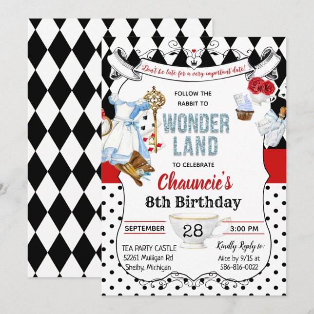 ANY AGE - Alice in Wonderland Birthday Invitation (Front/Back)