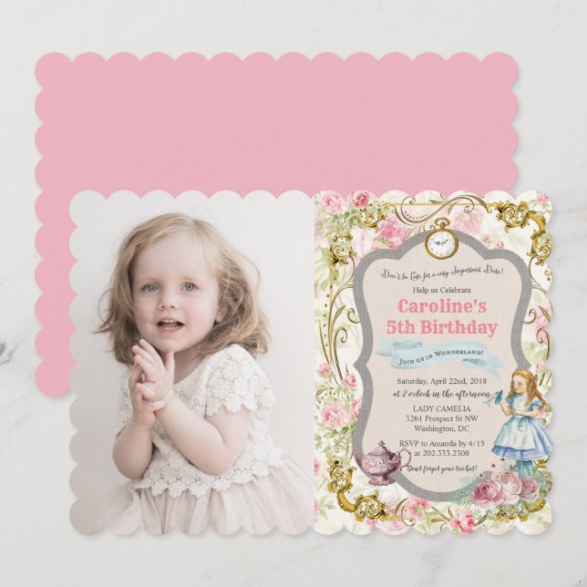 ANY AGE - Alice in Wonderland Birthday Invitation (Front/Back)