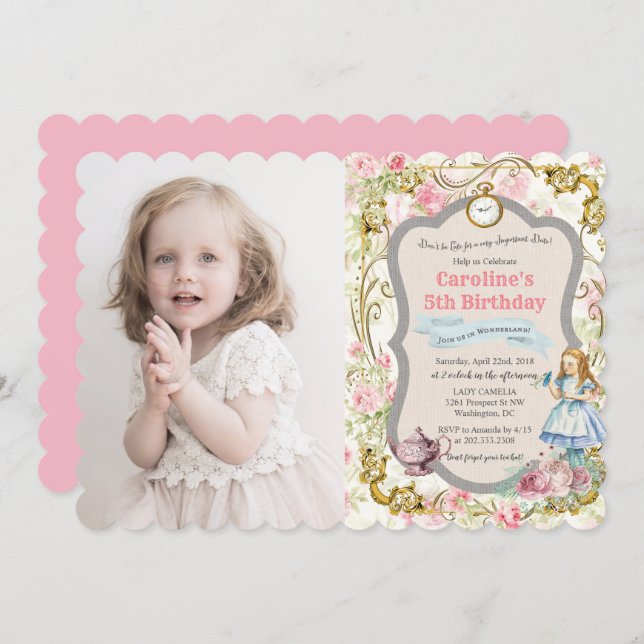 ANY AGE - Alice in Wonderland Birthday Invitation (Front/Back)