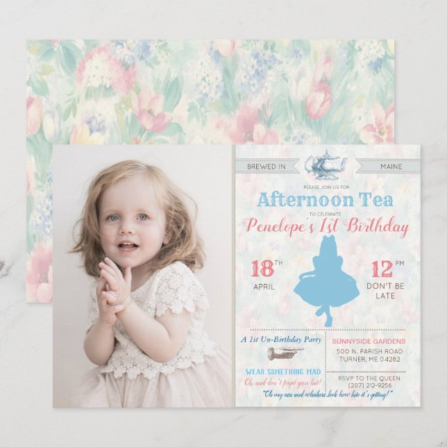 ANY AGE - Alice in Wonderland Tea Party Invitation (Front/Back)