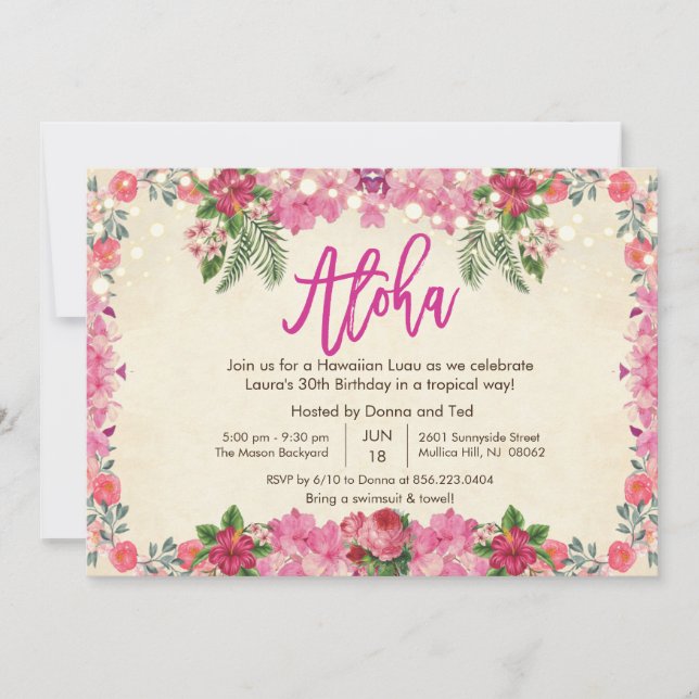 ANY AGE - Aloha Luau Tropical Birthday Invitation (Front)