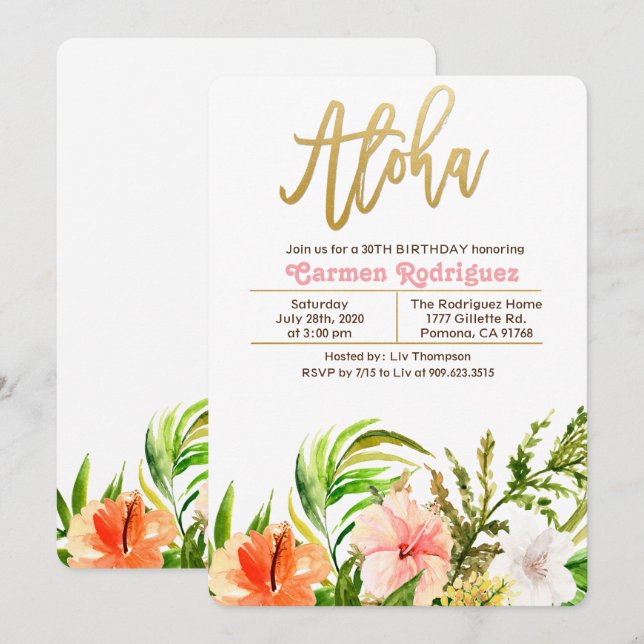 ANY AGE - Aloha Tropical Birthday Invitation (Front/Back)