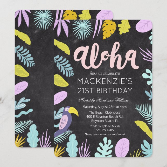 ANY AGE - Aloha Tropical Palm Birthday Invitation (Front/Back)