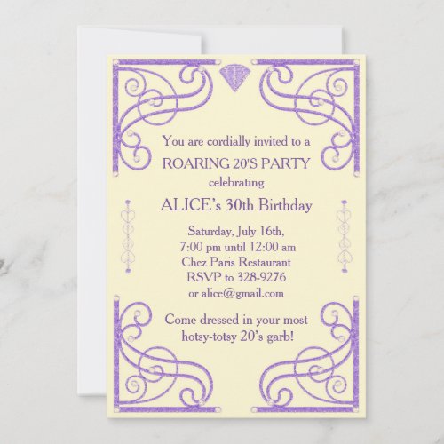 Any AgeArt Deco Gatsby Style Lilac Birthday Invit Invitation