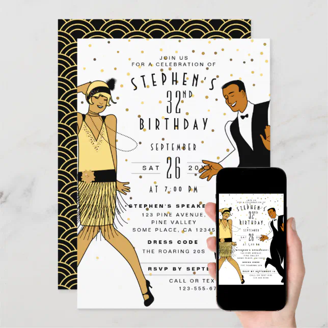 Any Age Art Deco Great Gatsby 1920s Birthday Party Invitation Zazzle Any Age Art Deco Great Gatsby 1920s Birthday Party Invitation Zazzle