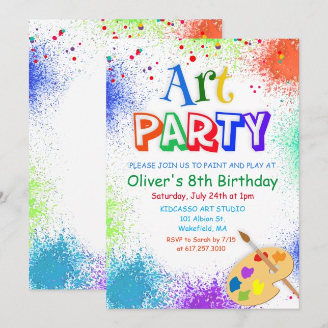 ANY AGE Art Party Paint Party Birthday Invitation (Front/Back)