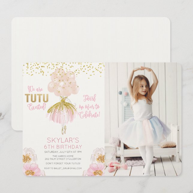 ANY AGE - Ballerina Photo Birthday Invitation (Front/Back)
