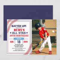 ANY AGE - Baseball Birthday Photo Invitation