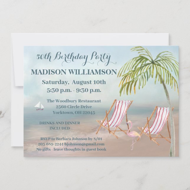 Any Age Beach Theme Birthday Party   Invitation (Front)