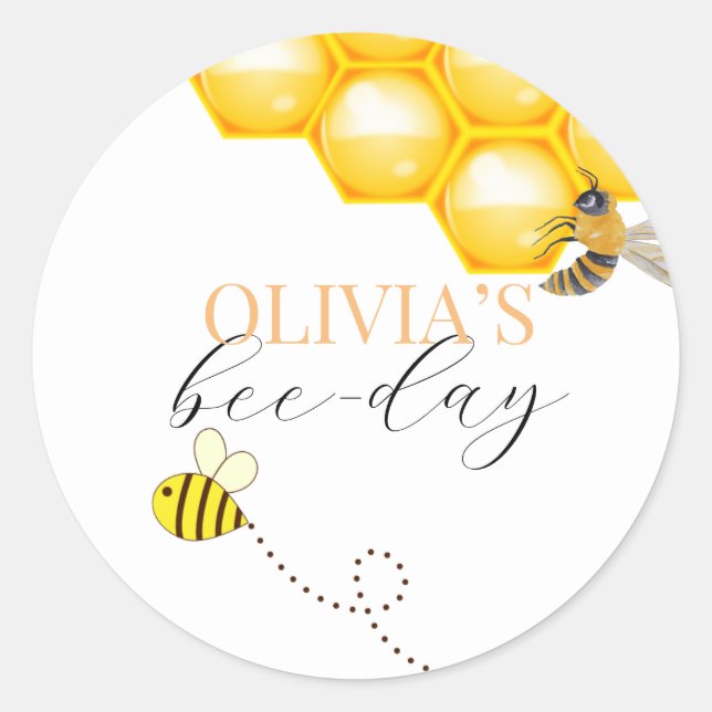 Any age, bee theme birthday  classic round sticker (Front)