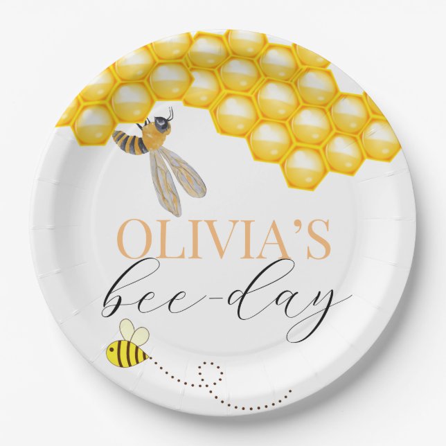 Any age, bee theme birthday  paper plates (Front)