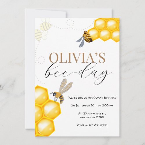 Any age bee theme girl birthday  invitation