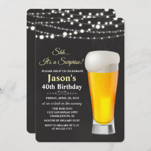 ANY AGE - Beer String Lights Birthday Invitation