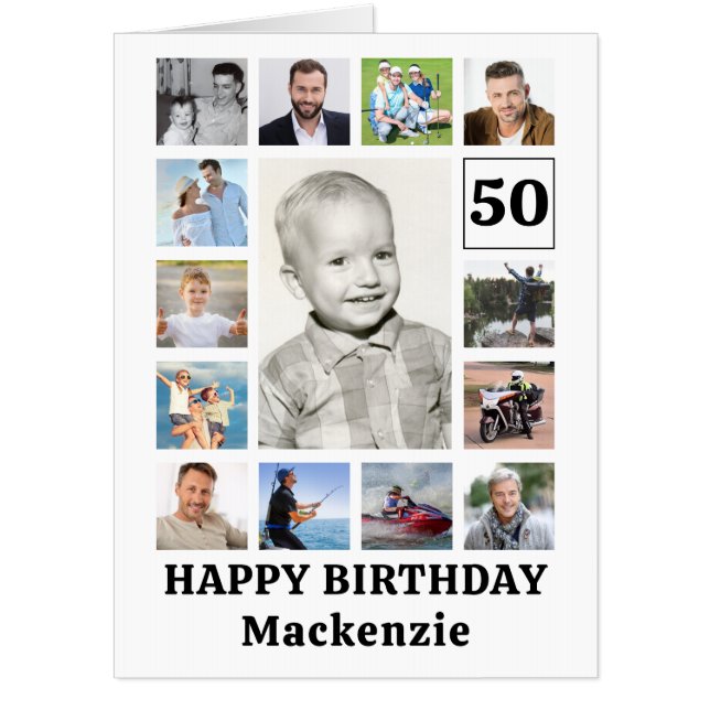 Any Age Birthday 15 Photo Custom Personalized Card (Front)