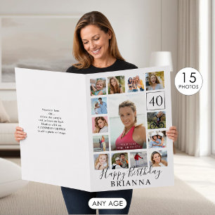 Any Age Birthday 15 Photo Custom Personalized Card