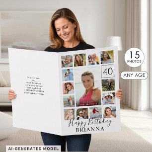 Any Age Birthday 15 Photo Custom Personalized Card