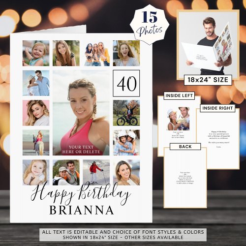 Any Age Birthday 15 Photo Custom Personalized Card