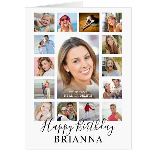 Any Age Birthday 16 Photo Custom Personalized Card