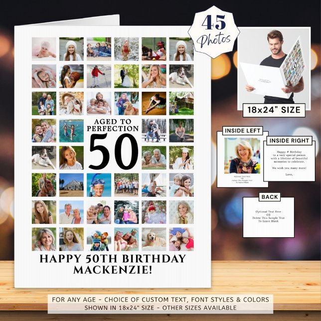 Any Age Birthday 45 Photo Collage Custom Card (Creator Uploaded)