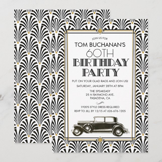 ANY AGE -  Birthday Art Deco Gatsby invitation (Front/Back)