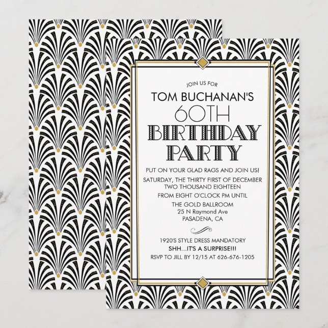 ANY AGE -  Birthday Art Deco Gatsby invitation (Front/Back)