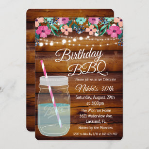 ANY AGE - Birthday BBQ Mason Jar Invitation