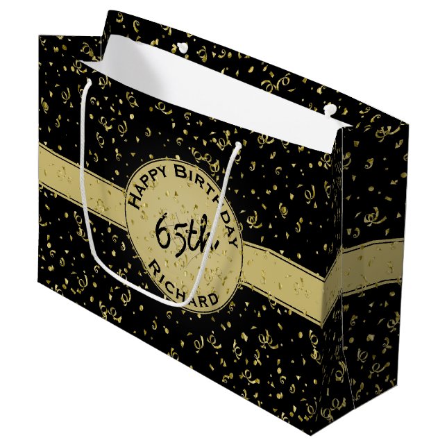 Any Age Birthday - Black/Gold Party Theme Large Gift Bag (Front Angled)