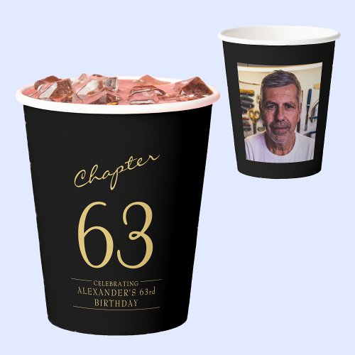Any Age Birthday Black Gold Photo Paper Cups