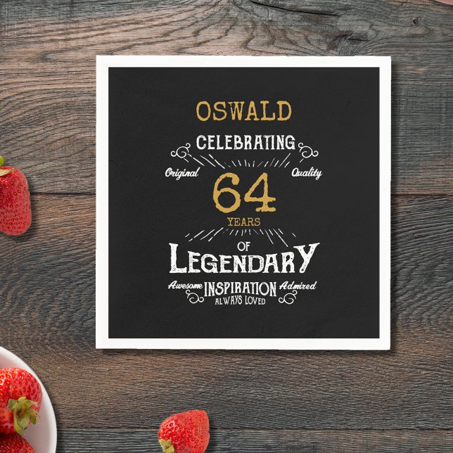 Any Age Birthday Black Gold Retro Legendary Napkins (Creator Uploaded)