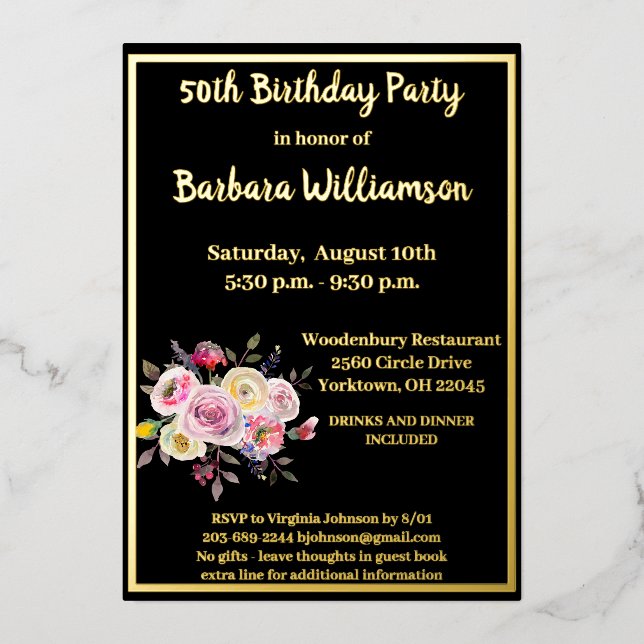Any Age Birthday Black REAL Gold   Foil Invitation (Front)
