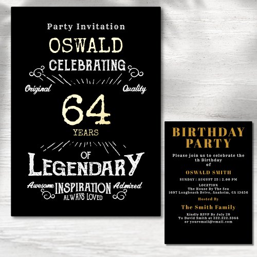 Any Age Birthday Born Legendary Black Gold Retro Foil Invitation