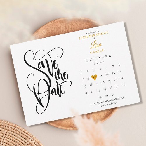 Any Age Birthday Calendar Gold Heart Save The Date
