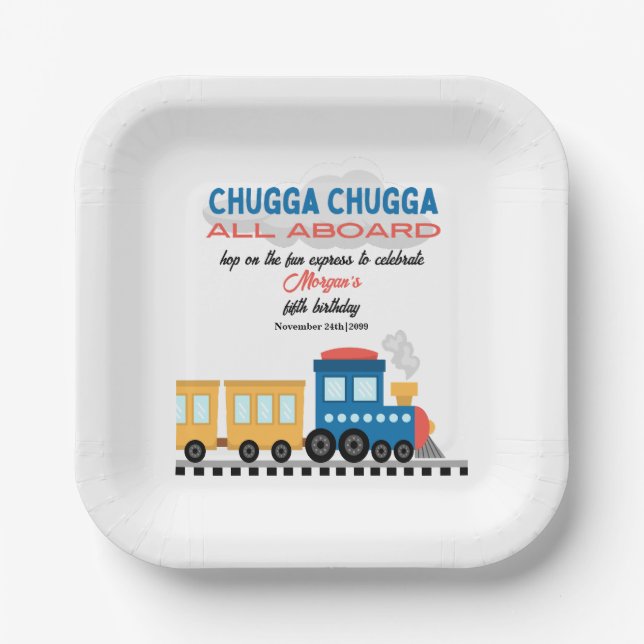 Any Age Birthday Colorful Cartoon Train  Paper Plates (Front)