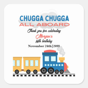 Any Age Birthday Colorful Cartoon Train Square Sticker
