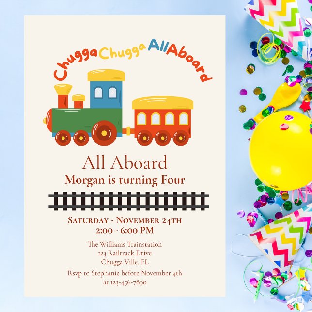 Any Age Birthday Colorful Train Chugga All Aboard Invitation (Creator Uploaded)