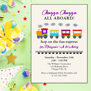 Any Age Birthday Cute Colorful Train  Invitation