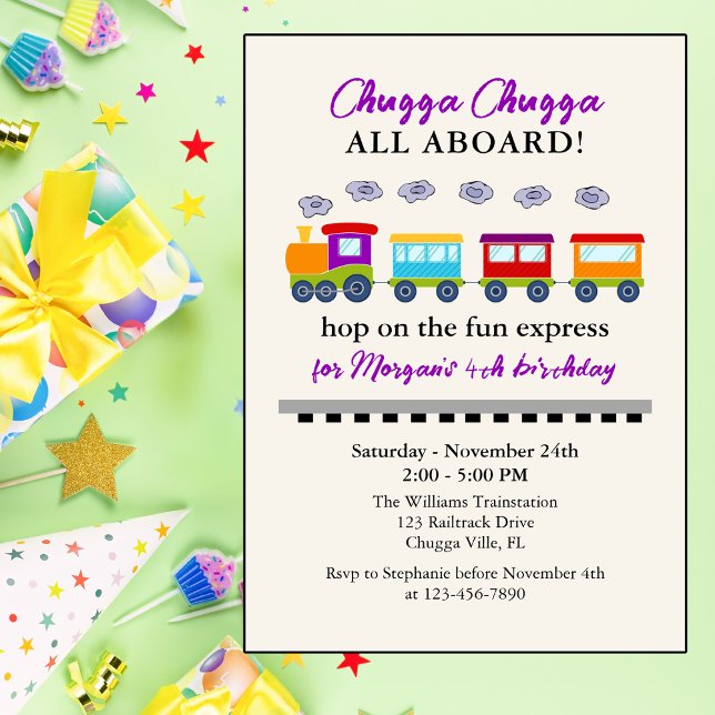 Any Age Birthday Cute Colorful Train  Invitation (Creator Uploaded)