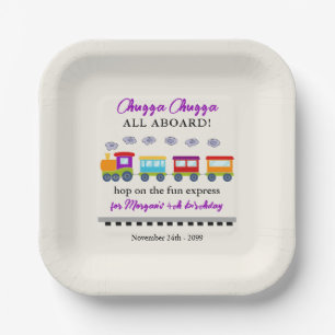 Any Age Birthday Cute Colorful Train Paper Plates