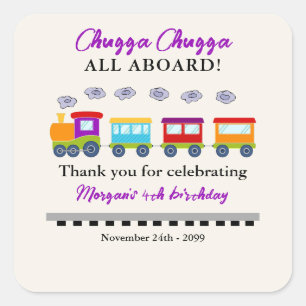 Any Age Birthday Cute Colorful Train Thank You Square Sticker