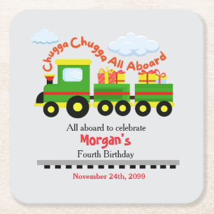 Any Age Birthday Cute Colorful Train With Presents Square Paper Coaster