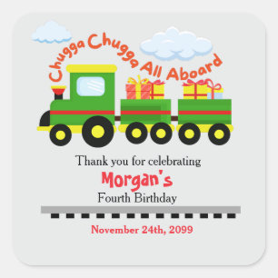 Any Age Birthday Cute Colorful Train With Presents Square Sticker
