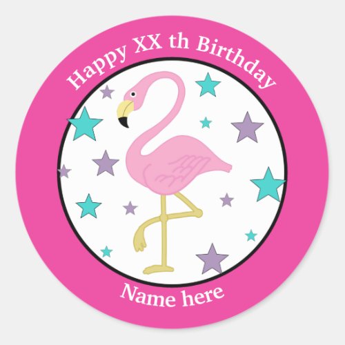 Any Age Birthday Flamingo Personalized Classic Round Sticker