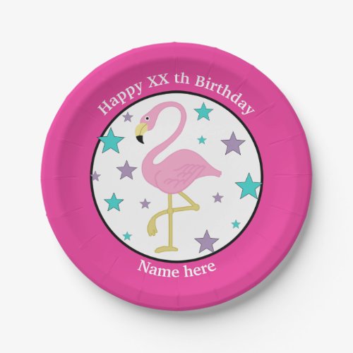 Any Age Birthday Flamingo Personalized Paper Plates
