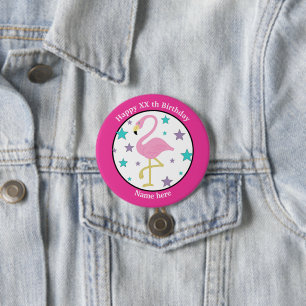Any Age Birthday Flamingo Personalized Pinback Button
